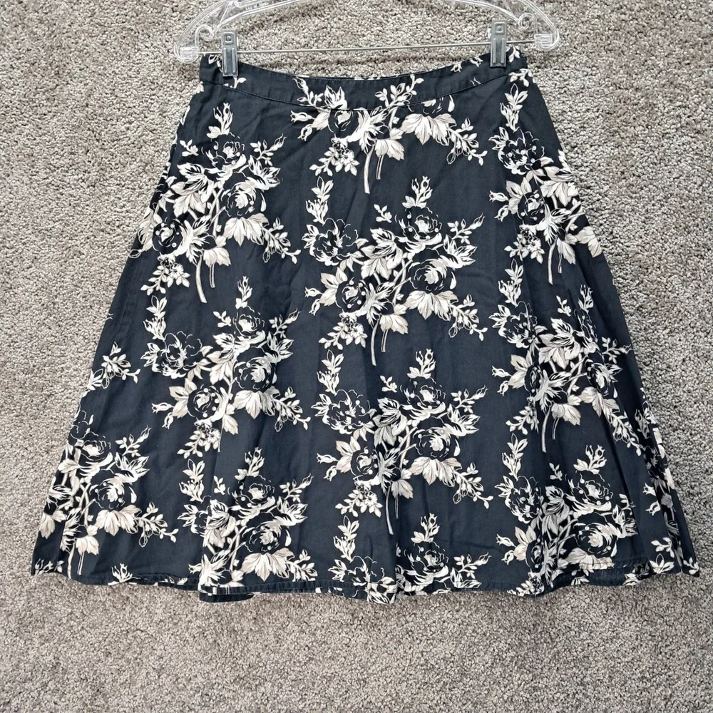 Sonoma Womens Black Floral Sequin‎ A-Line Cotton Knee Length Skirt Size S Small